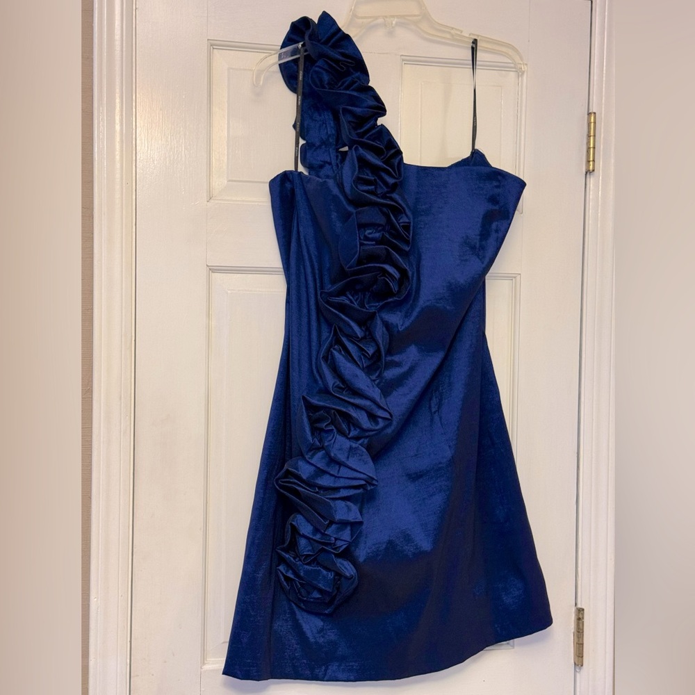 Snap Elegant One Shoulder Dress - Midnight Blue